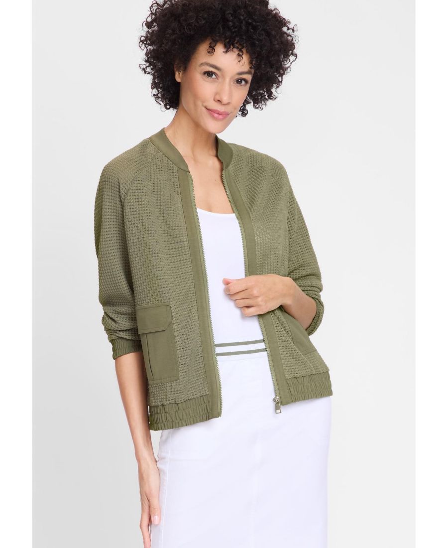 

Женская куртка-бомбер из комбинированных материалов с застежкой-молнией спереди Olsen, Olive