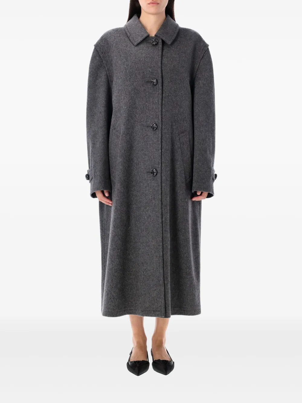 

Шерстяное пальто оверсайз Prada, серый