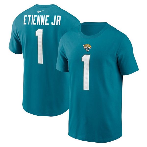 

Футболка с именем и номером игрока travis etienne teal jacksonville jaguars Nike