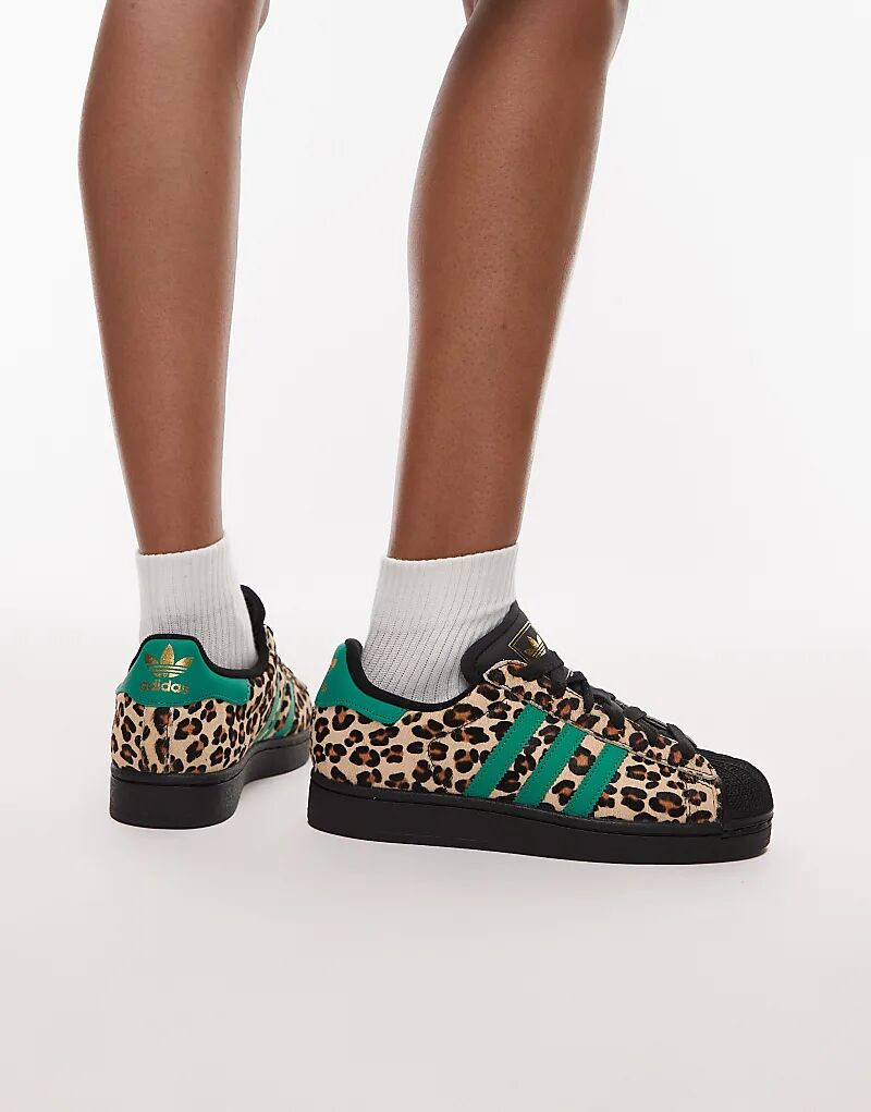 Кроссовки Adidas Originals Superstar II в леопардовом и зеленом цветах — фото 4