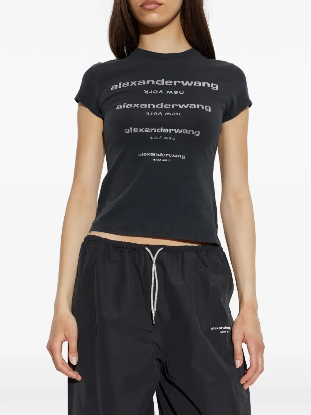 Футболка, украшенная кристаллами Alexander Wang, черный — фото 3
