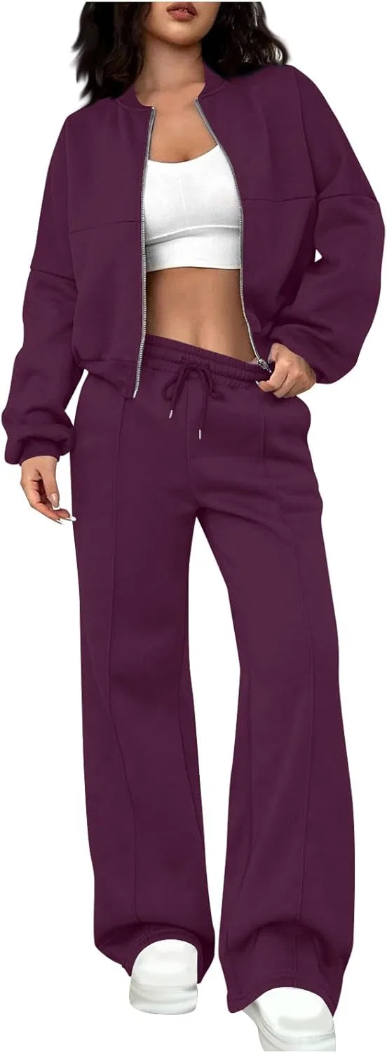 Женский спортивный костюм с курткой и широкими штанами, A#01 Purple