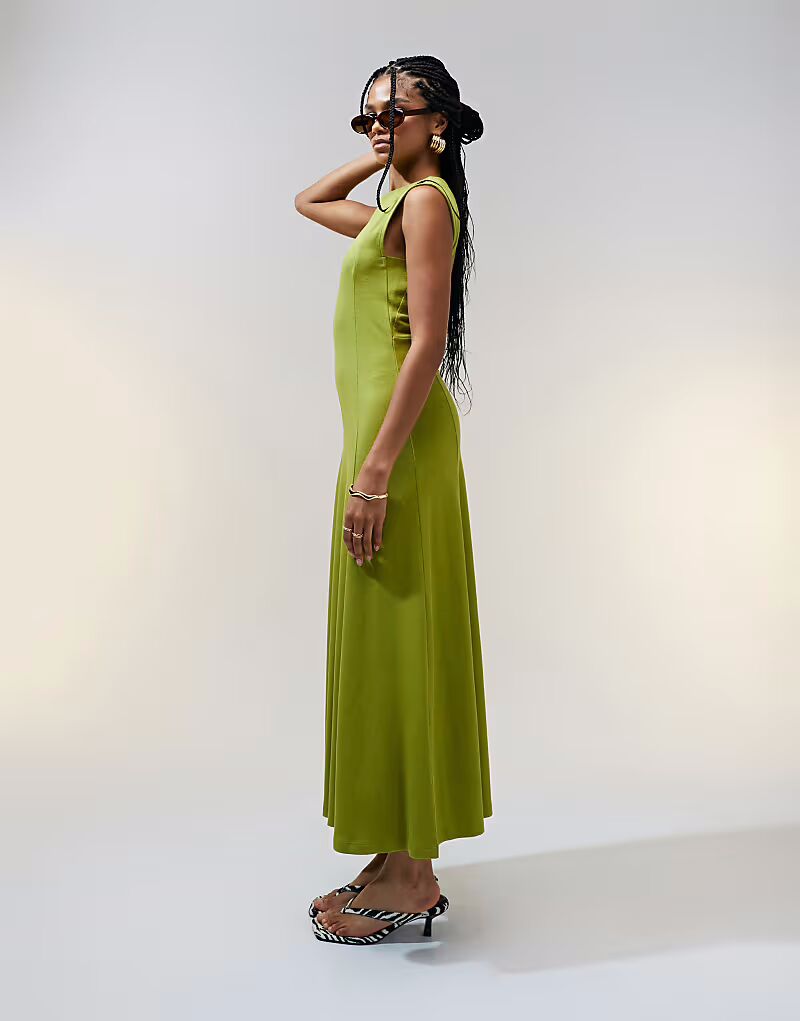 

Сарафан миди без рукавов из хлопка ASOS Design цвета хаки