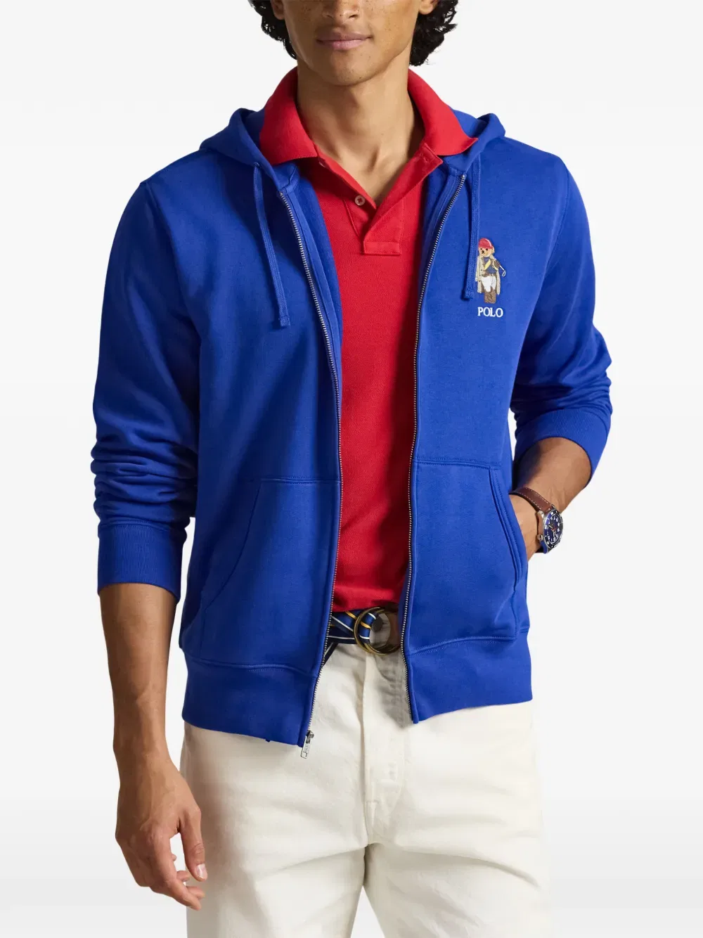 Толстовка на молнии с вышивкой в виде медведя Polo Ralph Lauren, синий — фото 3