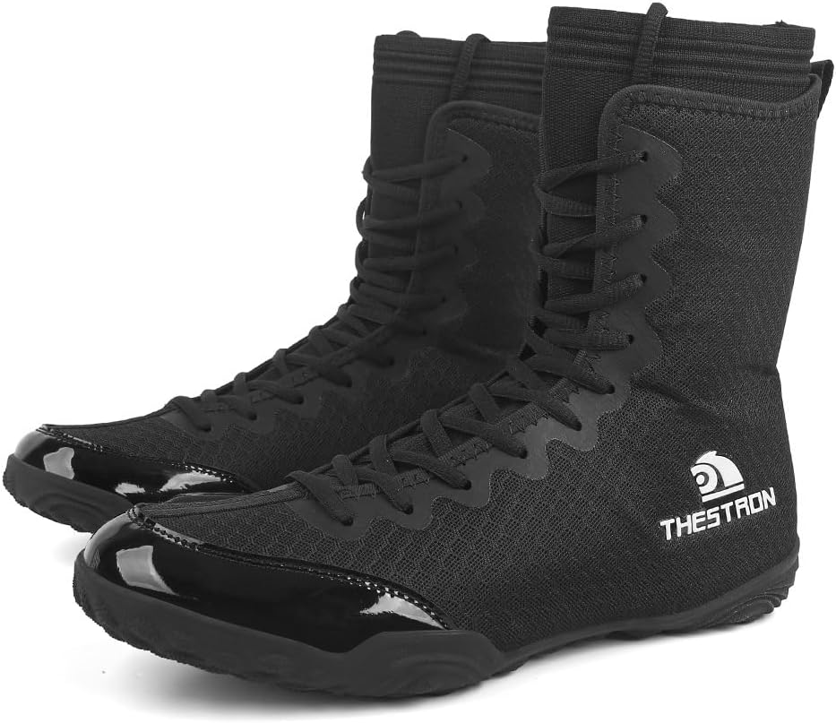 

Боксерские кроссовки для мужчин высокие для соревнований, спортивные ботинки для зала, дышащая обувь для боевых и приседательных тренировок Ukuboxbag, черный