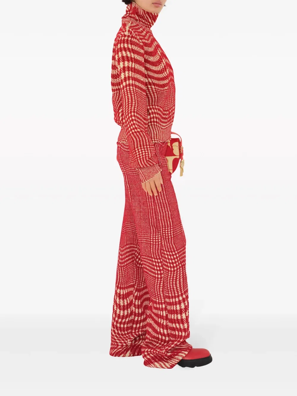 Брюки Burberry Расклешенные с узором «гусиная лапка», Красный — фото 3