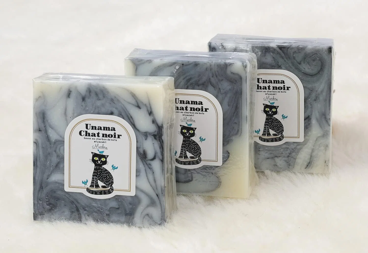 Мыло Miyazaki Unama Black Cat Soap Marble с древесным углем 80 г, 3 шт, Orchid