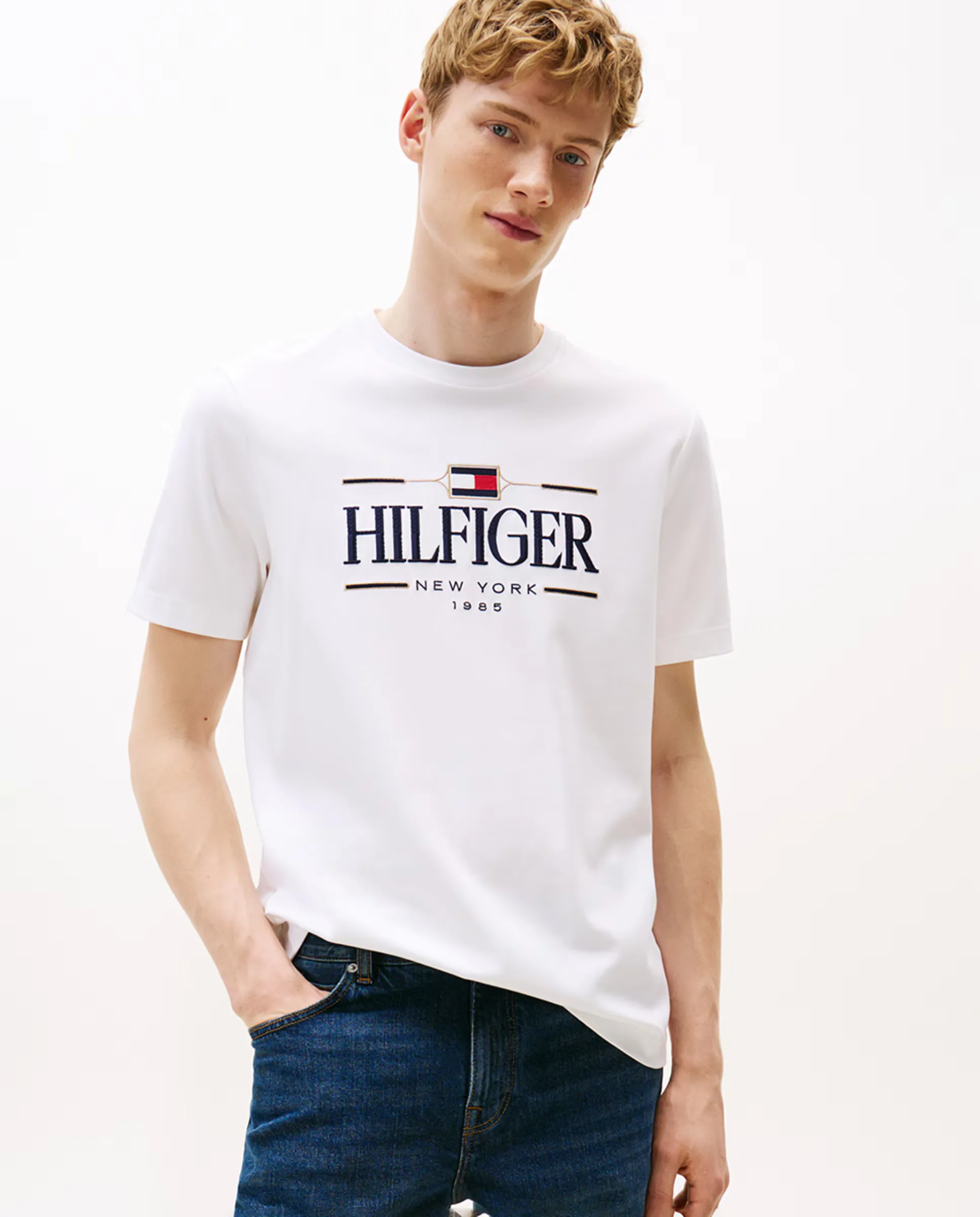 

Мужская однотонная футболка с коротким рукавом Tommy Hilfiger, белый
