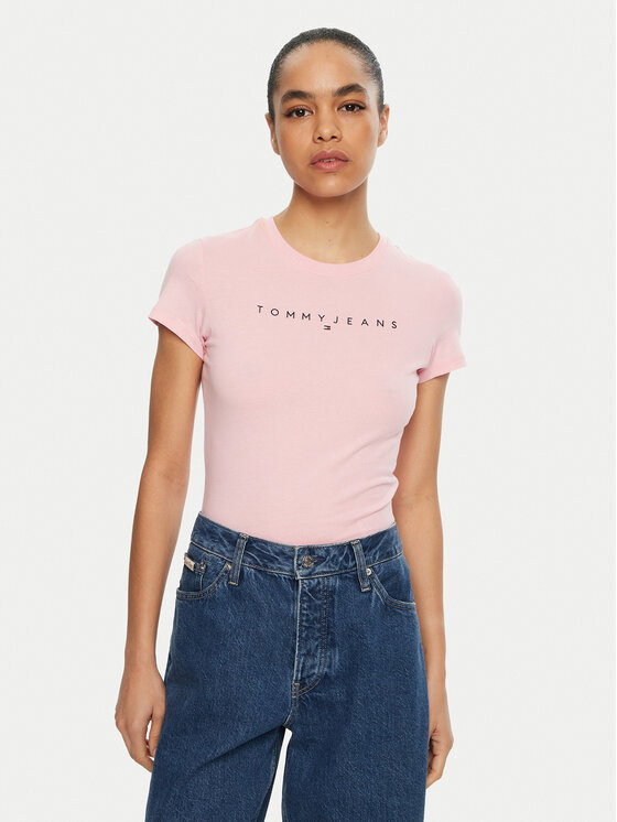 

Облегающая футболка Linear DW0DW18398 Tommy Jeans, розовый