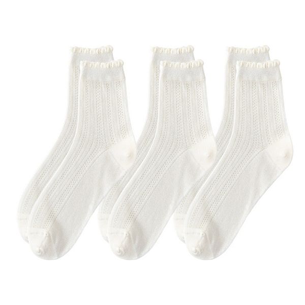

3 пары женских носков с рюшами, мягкая хлопковая вязка, легкие для повседневной носки Anna-Kaci, Beige