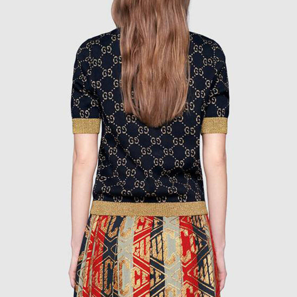 Футболка gg cotton silk short sleeve top shirt navyblue Gucci, синий — фото 3