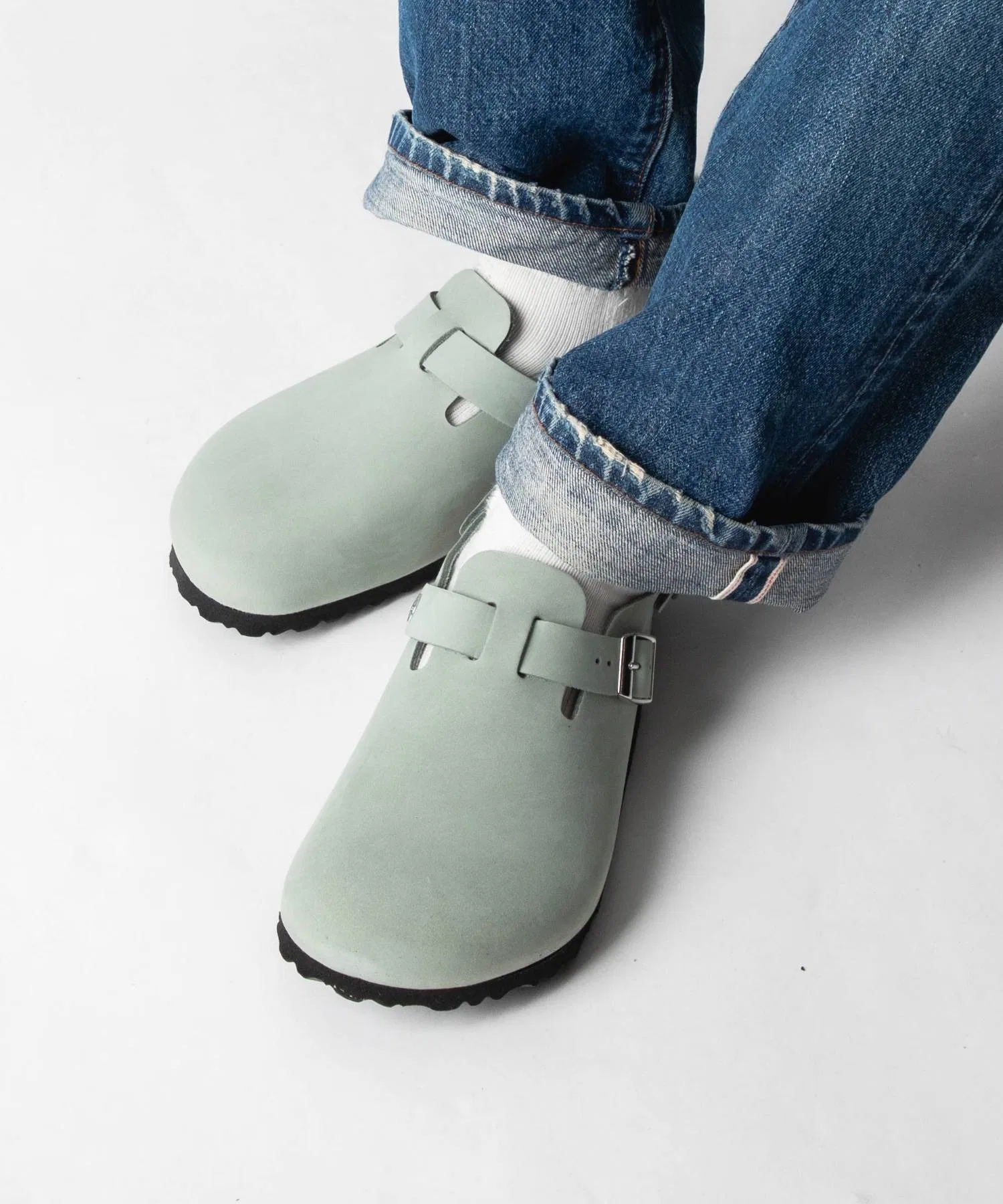 Унисекс сандалии BIRKENSTOCK Tokio из нубука зелёно-голубые