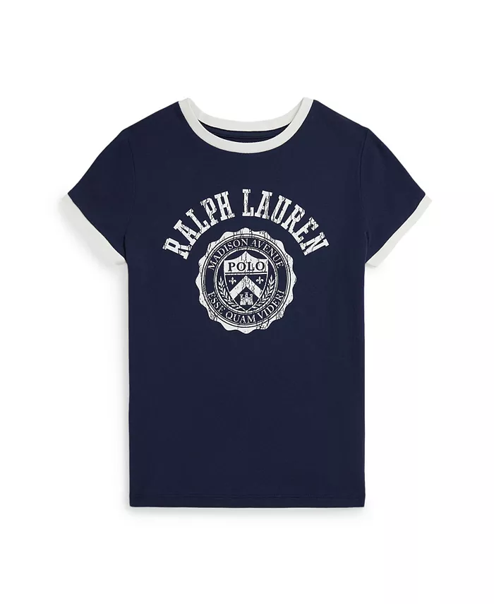 

Футболка с логотипом и гербом для девочек 7-16 Polo Ralph Lauren, синий