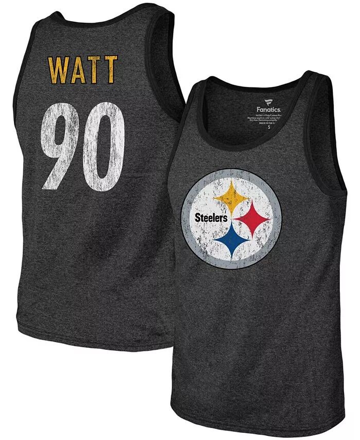 

Мужская майка-топ TJ Watt Heathered Black Pittsburgh Steelers с именем и номером Tri-Blend Fanatics