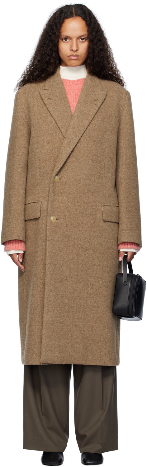 

Коричневый губчатая шерсть Melton Chesterfield пальто AURALEE