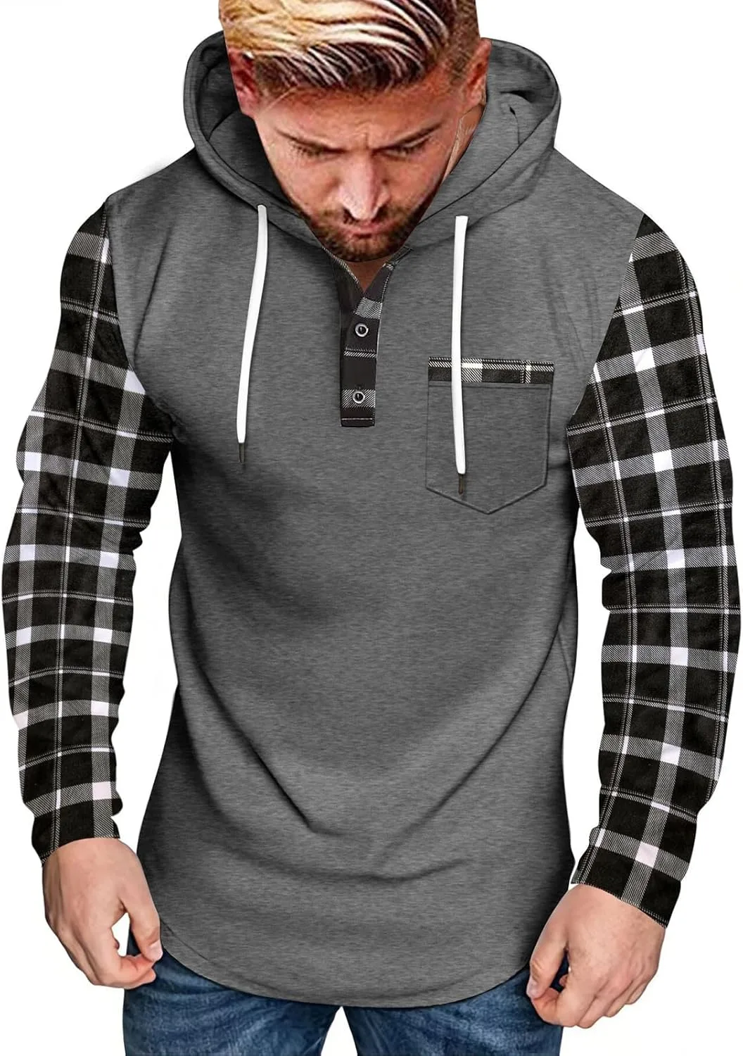 

Мужской флисовый худи с капюшоном, длинный рукав, карман evzosrz