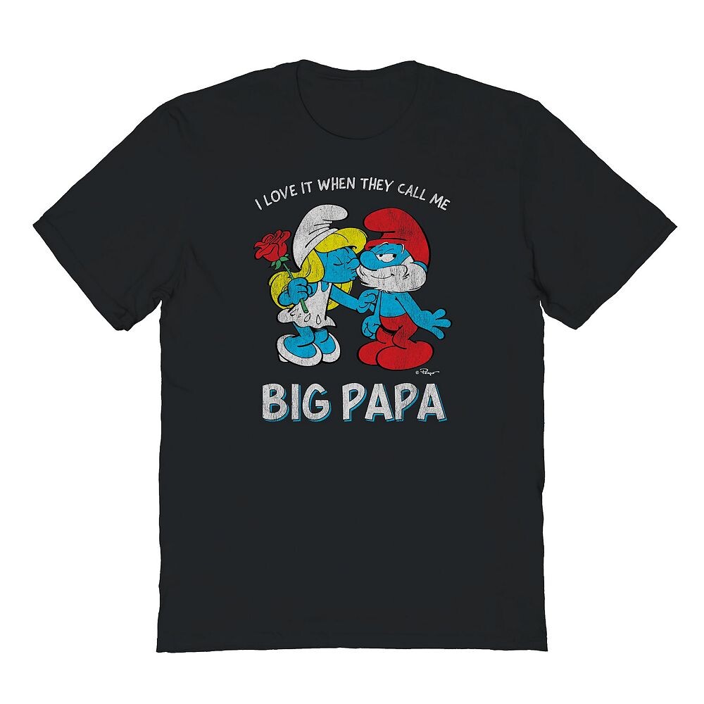 

Мужская футболка с рисунком Smurfs Big Papa Licensed Character, черный
