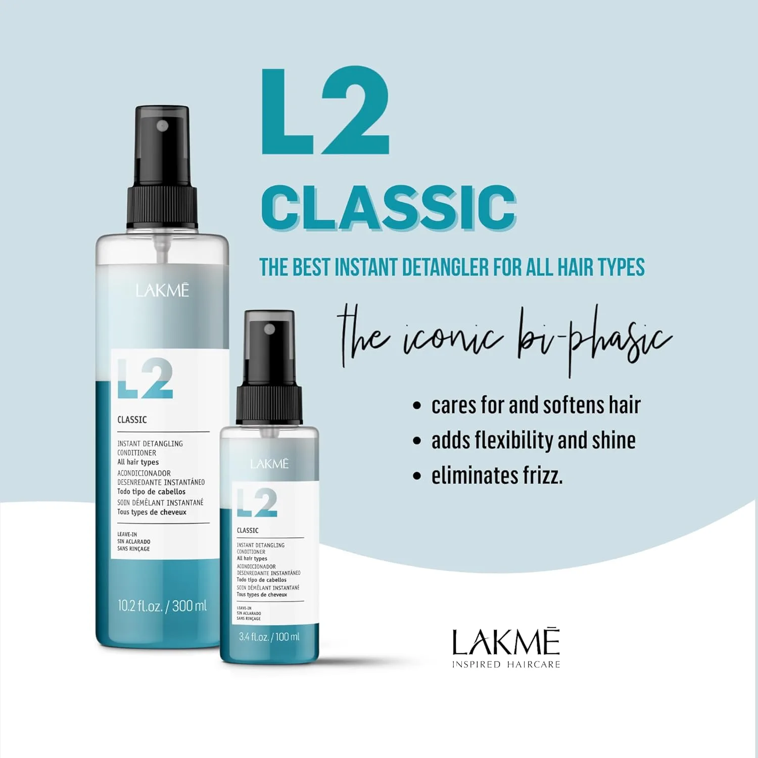 Lakmé Дорожный размер L2 Классический двухфазный кондиционер, спрей для распутывания волос, несмываемый кондиционер-спрей для всех типов волос 302 мл — фото 4
