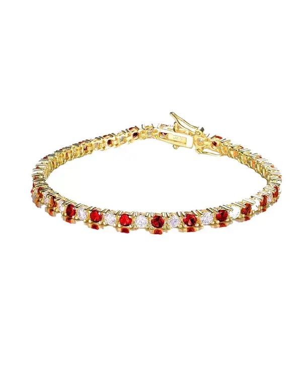 

Теннисный браслет из стерлингового серебра с цветными кубическими цирконами для женщин Genevive, gold/red