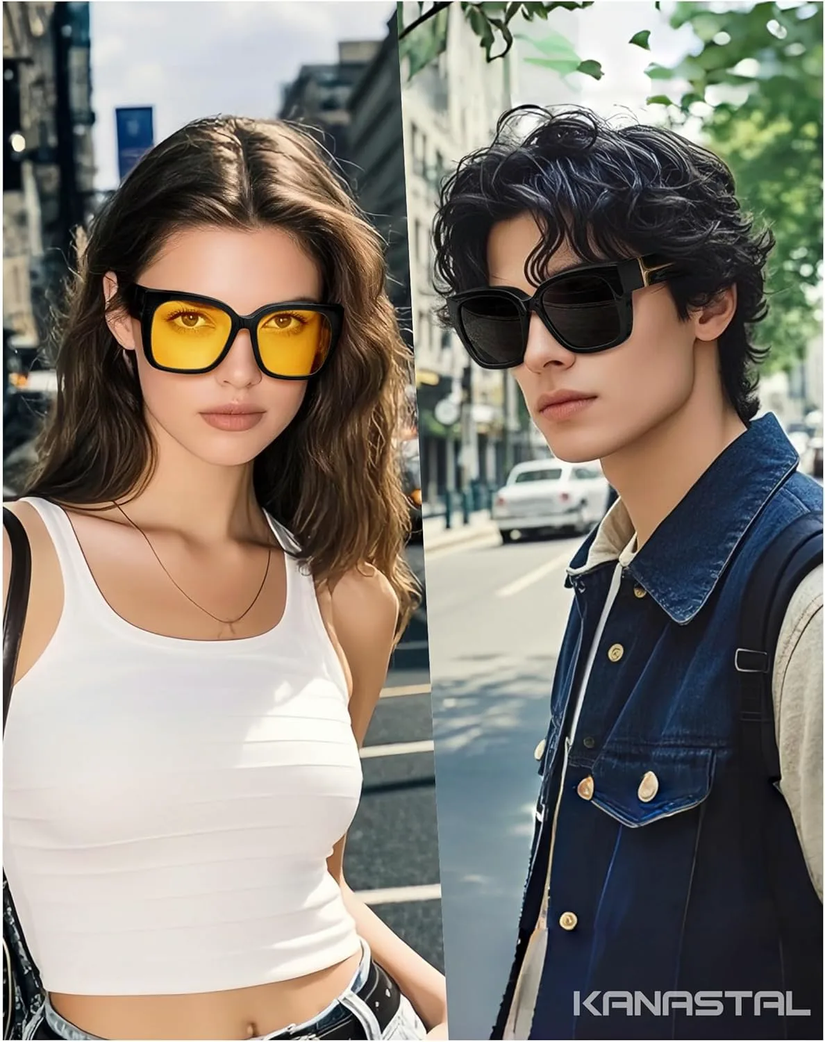 

KANASTAL Солнцезащитные очки поверх очков, поляризованные, увеличенного размера, модные, облегающие, комплект из 2 штук, 【a13】black/Black+black/Non-polarized Yellow