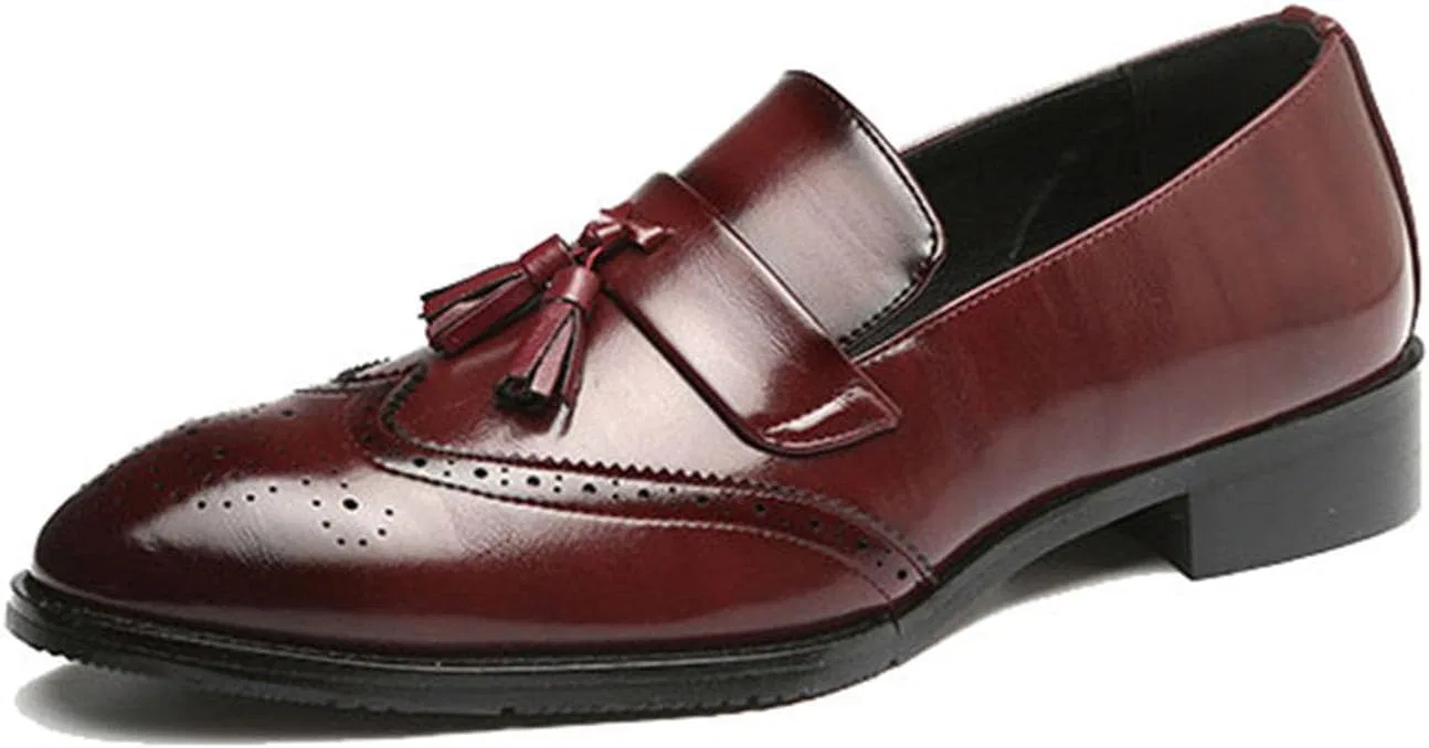 Лоферы кожаные туфли с кисточками Burgundy