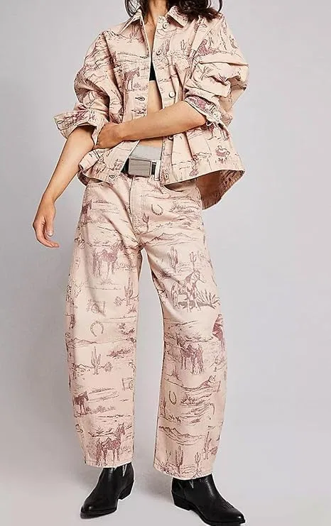 Джинсы с принтом, Wide Leg, Pink — фото 2
