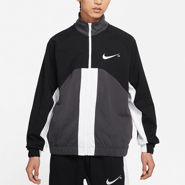 Куртка sportswear swoosh contrast color stitching knit stand collar logo jacket black Nike, черный — фото 4