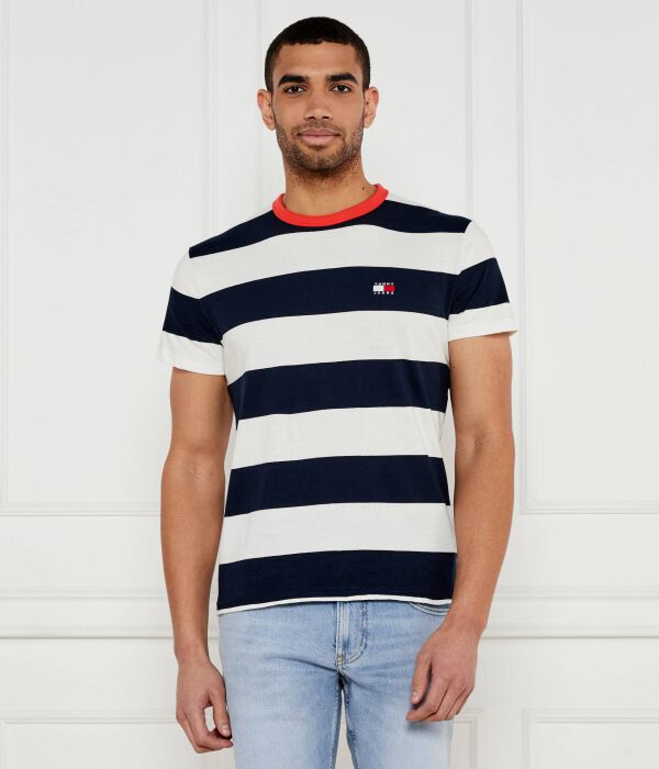 

Футболка мужская Tommy Jeans с полоску с контрастным воротником, синий/белый