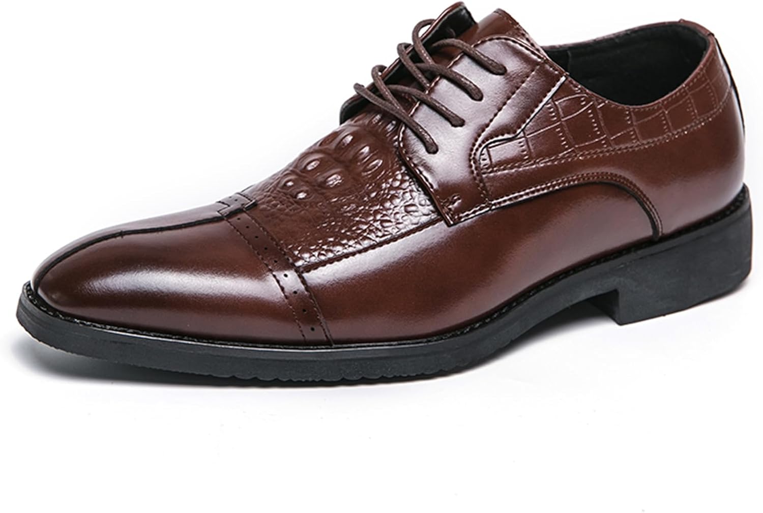 

Мужские оксфорды с узором под крокодила, классические туфли Derby с закрытым носком, модные деловые формальные туфли Abborora, коричневый