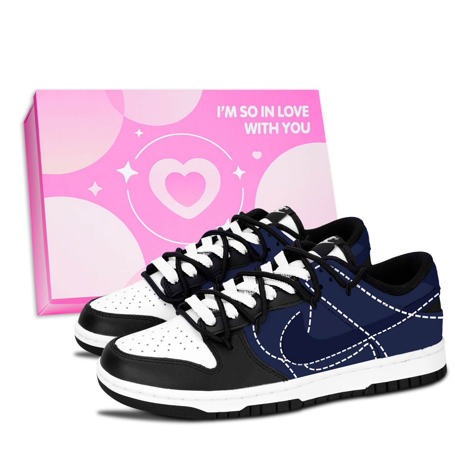 

Nike Dunk Black White, Ink Blue Simple Line Износостойкие низкие скейтбордные кроссовки унисекс темно-синего цвета