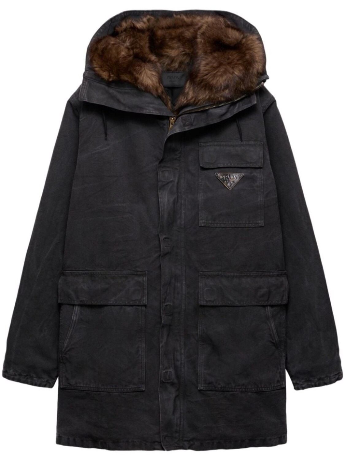 

Куртка с воротником из овчины Prada, черный