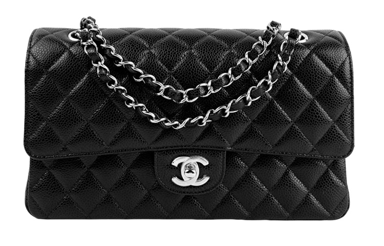CHANEL Классический клатч CF с тиснением под зерно из коровьей кожи, кроссбоди, средний размер, женский, черный — фото 2