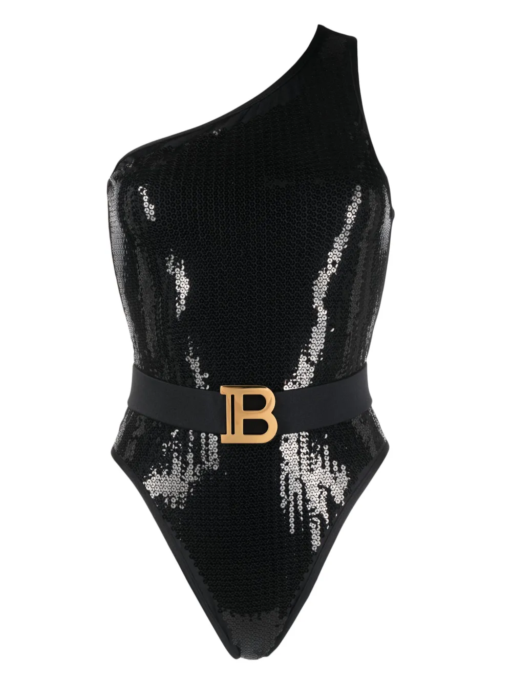 

Купальник на одно плечо с пайетками BALMAIN, черный