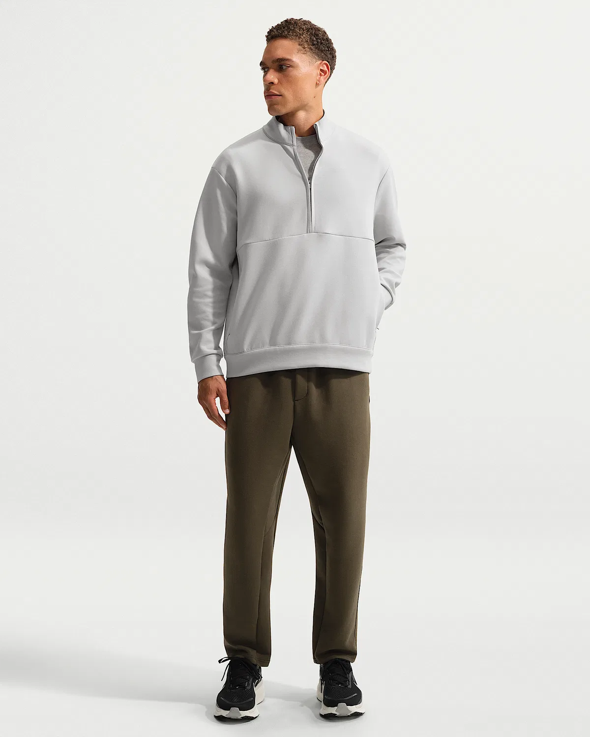 Мужская футболка с половинной молнией Nike 24.7 ImpossiblySoft Dri-FIT, Grey Fog/Light Smoke Grey — фото 4