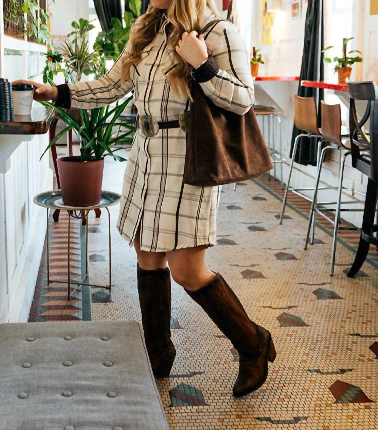 

Амал клетчатая туника в черно-белом цвете TASHA POLIZZI