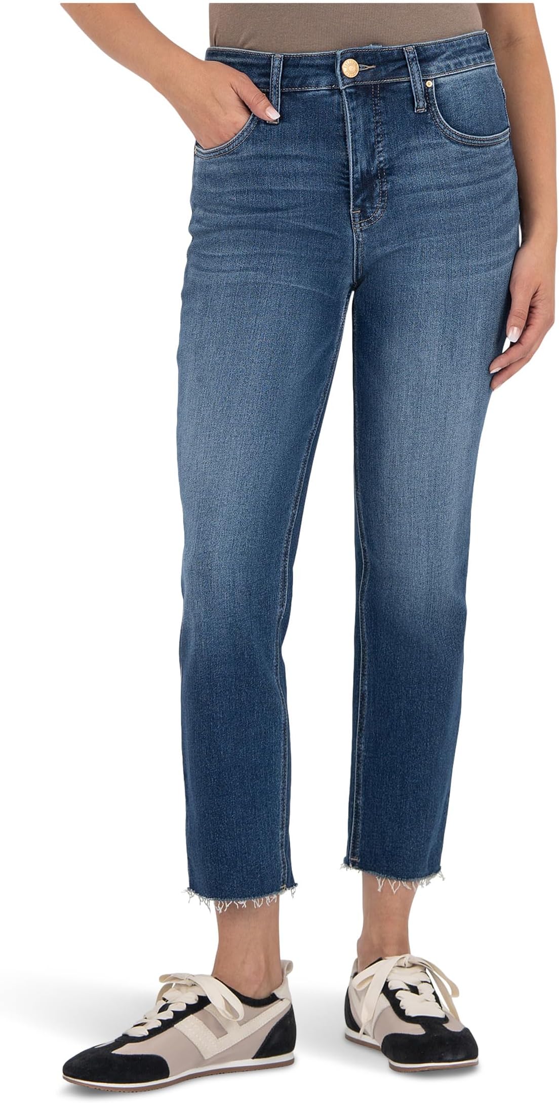 

Джинсы KUT from the Kloth Rachael High-rise Fab Ab Mom Raw Hem, цвет Explore