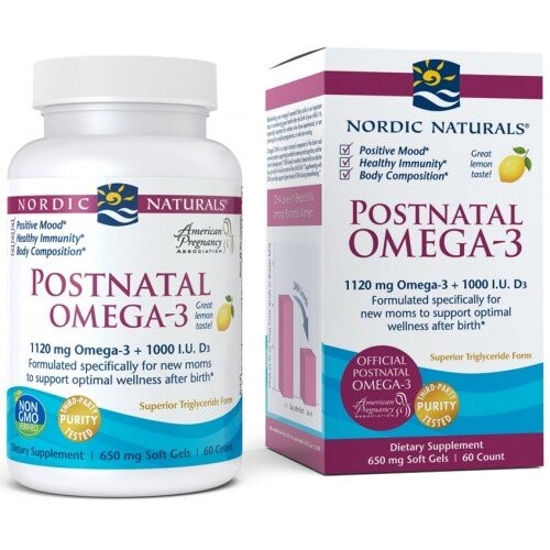 

Nordic Naturals, Postnatal Omega 3 1120 мг 60 мягких капсул, со вкусом лимона