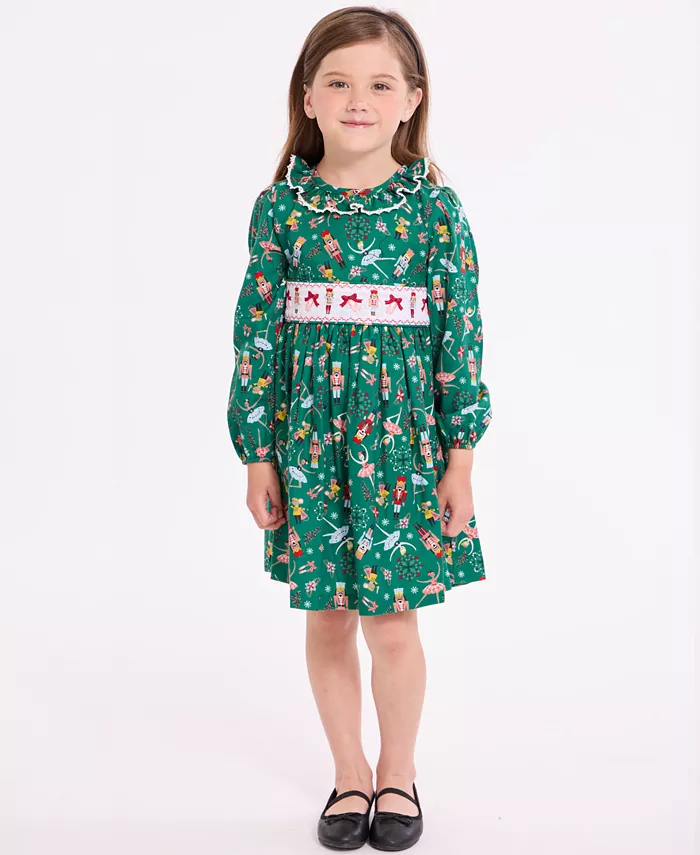 

Платье для девочек 2T-6X с принтом Щелкунчик и буфами Bonnie Jean, зеленый