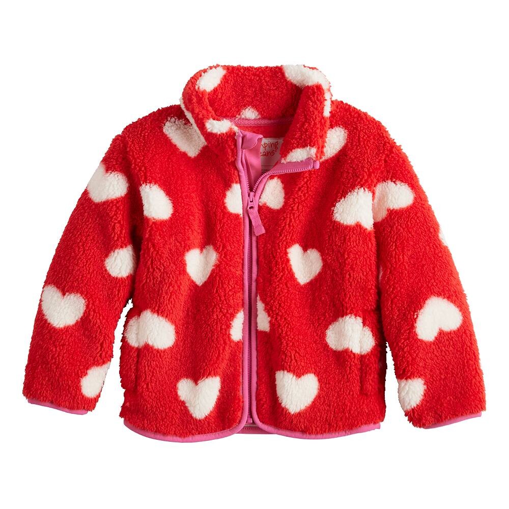 

Флисовая куртка из шерпы с принтом Jumping Beans для маленьких девочек, цвет Red And White Hearts