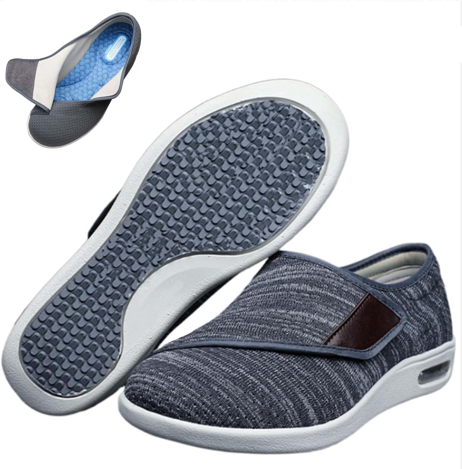 

Легкие кроссовки для ходьбы, плюс удобные обувь для расширения, регулируемые при опухании стопы, противоскользящие, с двойной стелькой и воздушной подушкой, мужские кроссовки для ходьбы, размер 13.5 Generic, темно-серый