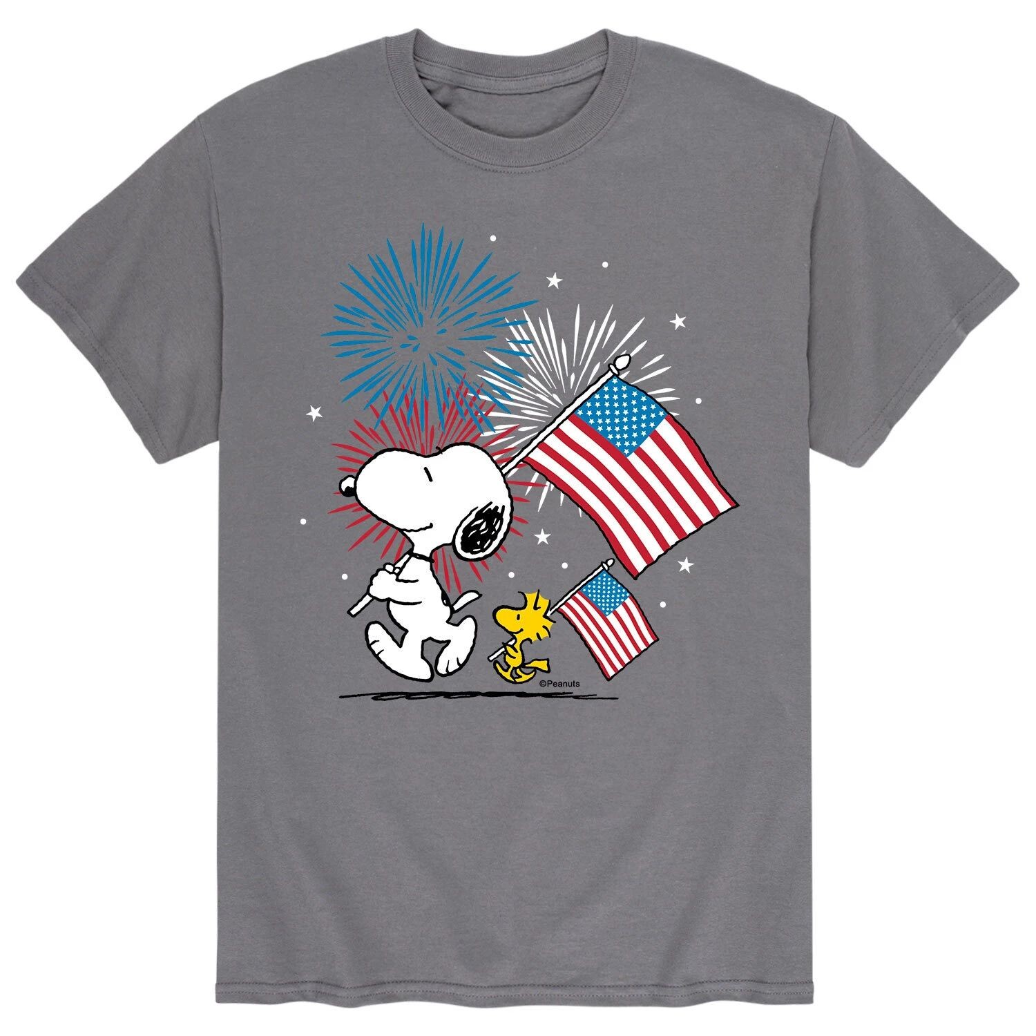 

Мужская футболка Peanuts Snoopy & Woodstock Flags Fireworks Licensed Character
