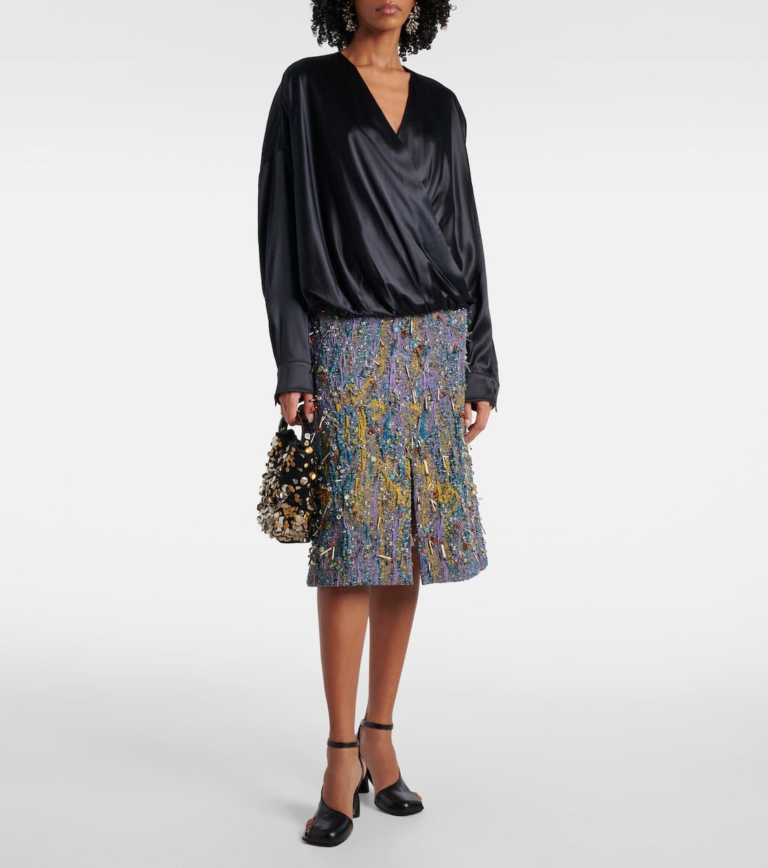 Блузка из смесового шелкового атласа Dries Van Noten, черный — фото 2