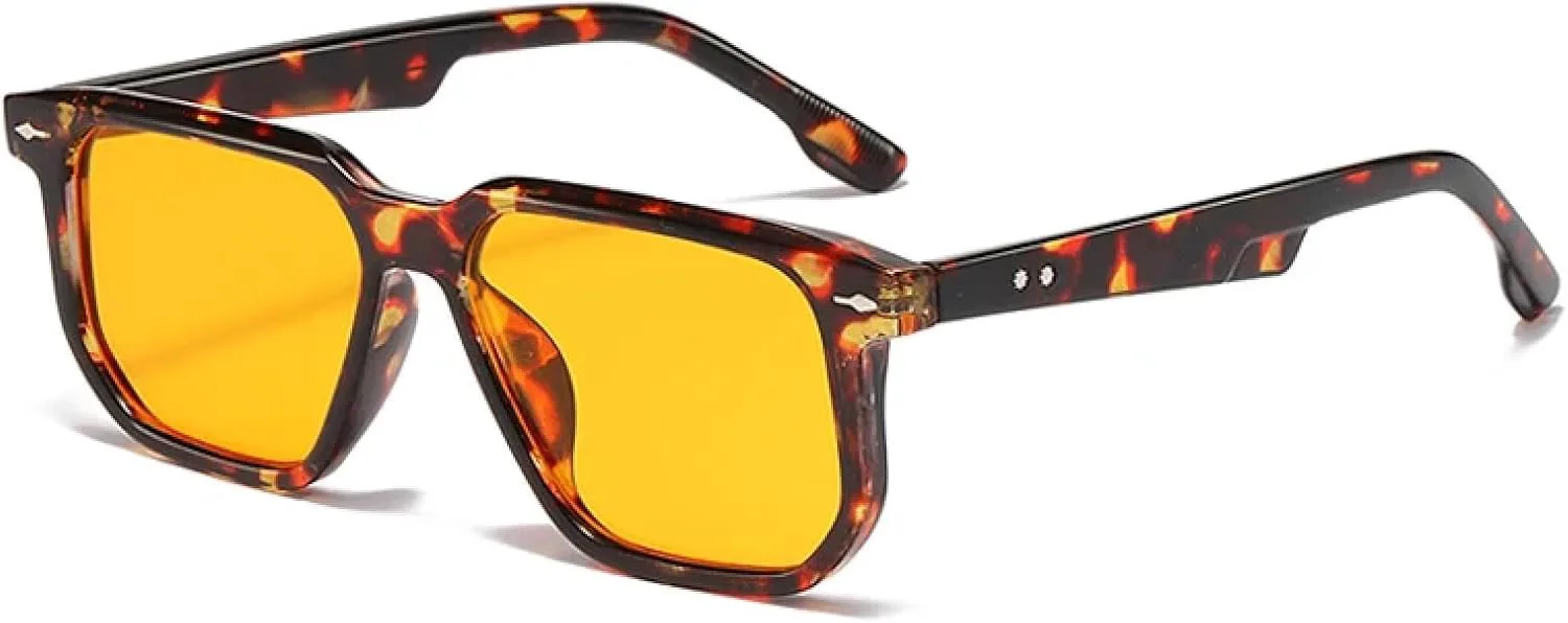 

Модные женские солнцезащитные очки класса люкс в стиле ретро с заклепками, мужские очки конфетных цветов с защитой от УФ-излучения UV400 HHZZYVY, Leopard Yellow