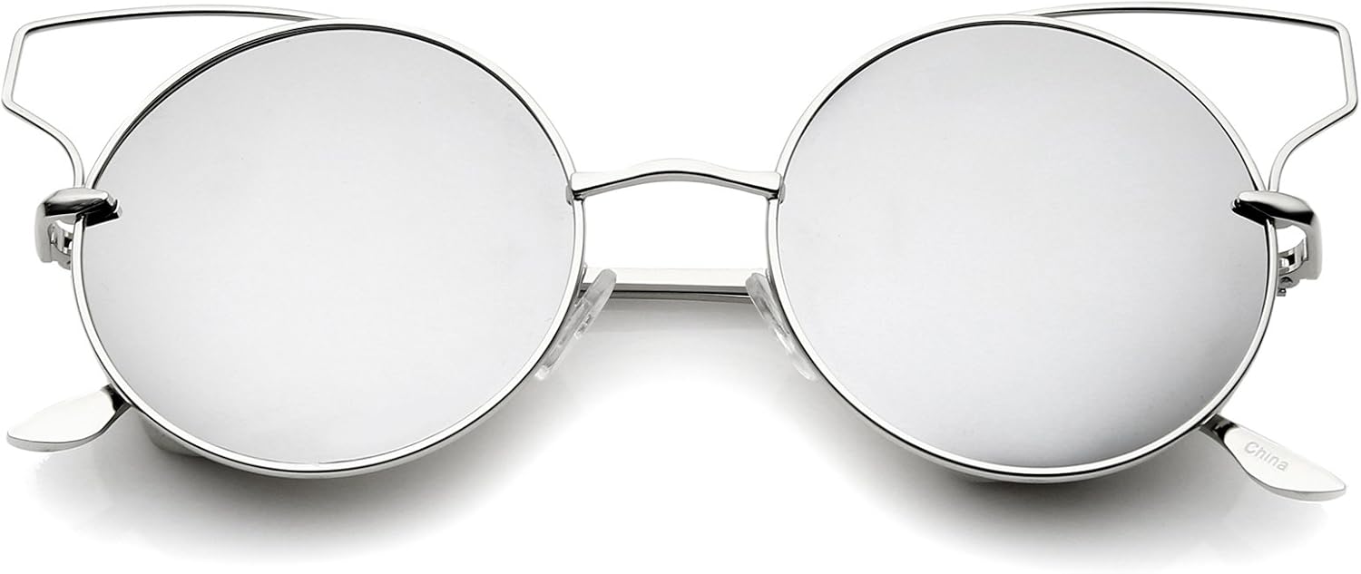 

Женские солнцезащитные очки zeroUV с цельнометаллическим открытым дизайном, зеркальными линзами, круглой формы «кошачий глаз», диаметр линз 55 мм, Silver / Silver Mirror