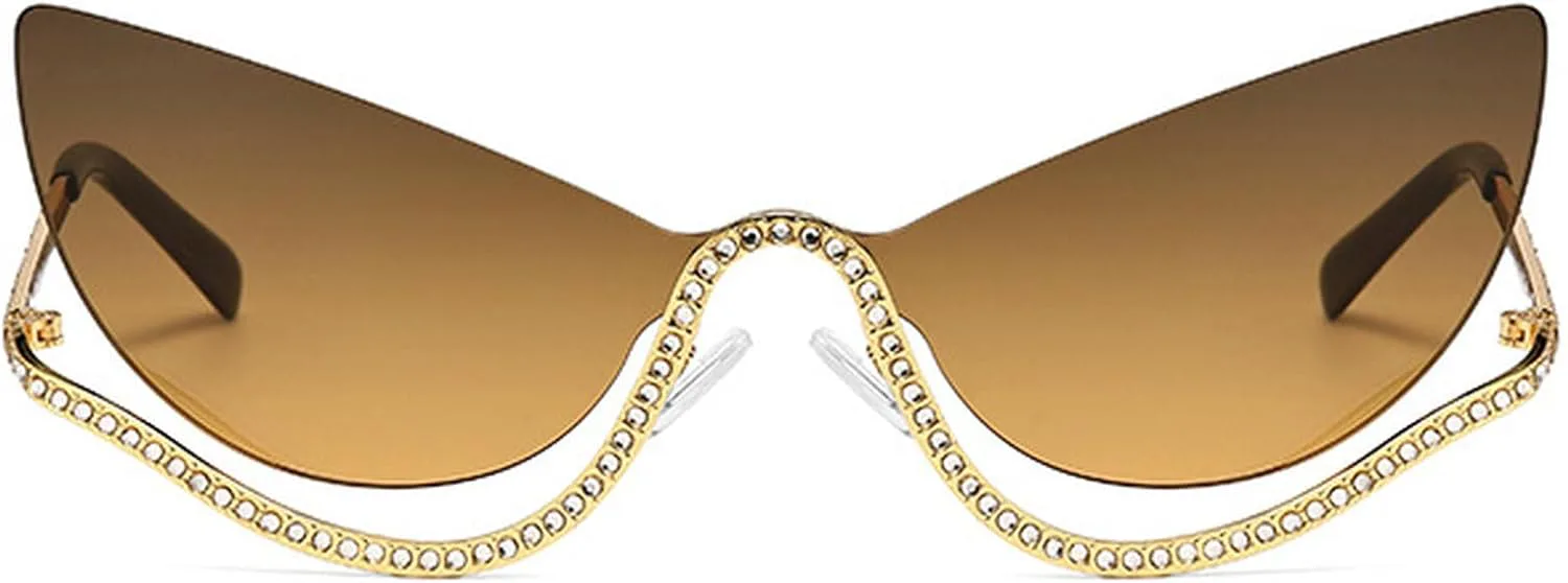 

Солнцезащитные очки со стразами для женщин, блестящая бриллиантовая оправа, винтажные, без оправы, большие, в форме «кошачий глаз», очки для вечеринок mincl, Gold