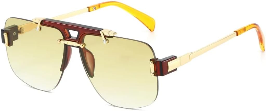 

Солнцезащитные очки в полуободковой оправе для женщин и мужчин, винтажные, большие, в стиле панк, металлические, роскошные, популярные, с защитой от УФ-излучения UV400 UUPTTPL, Yellow