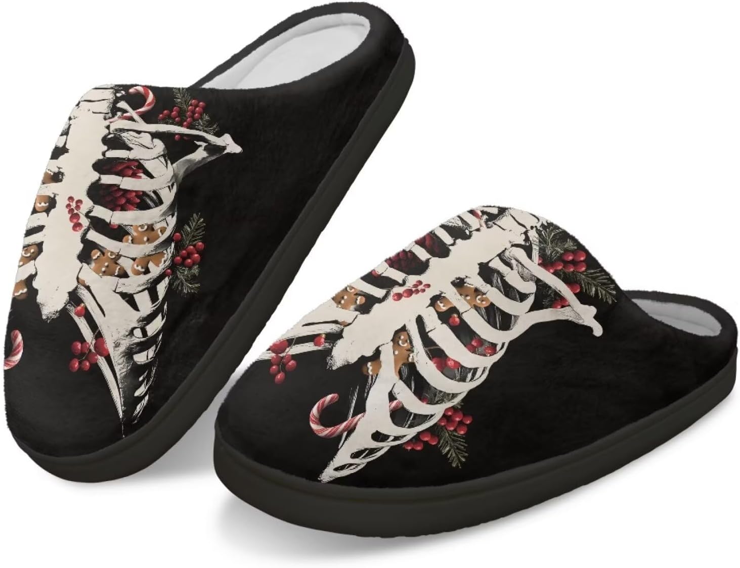 

Мужские зимние мягкие плюшевые тапочки Qoiuvncy, противоскользящие, пушистые, с рисунком черепа, уютные, теплые хлопковые обувь, размер US 2-12, Skeleton Model