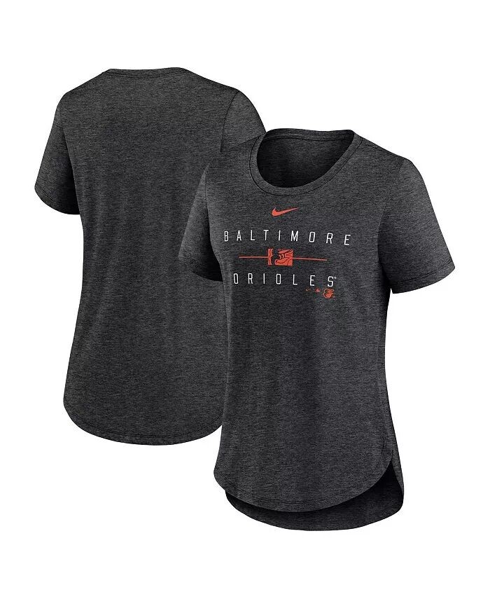 

Женская футболка Heather Black Baltimore Orioles Knockout Team Stack Tri-Blend Nike