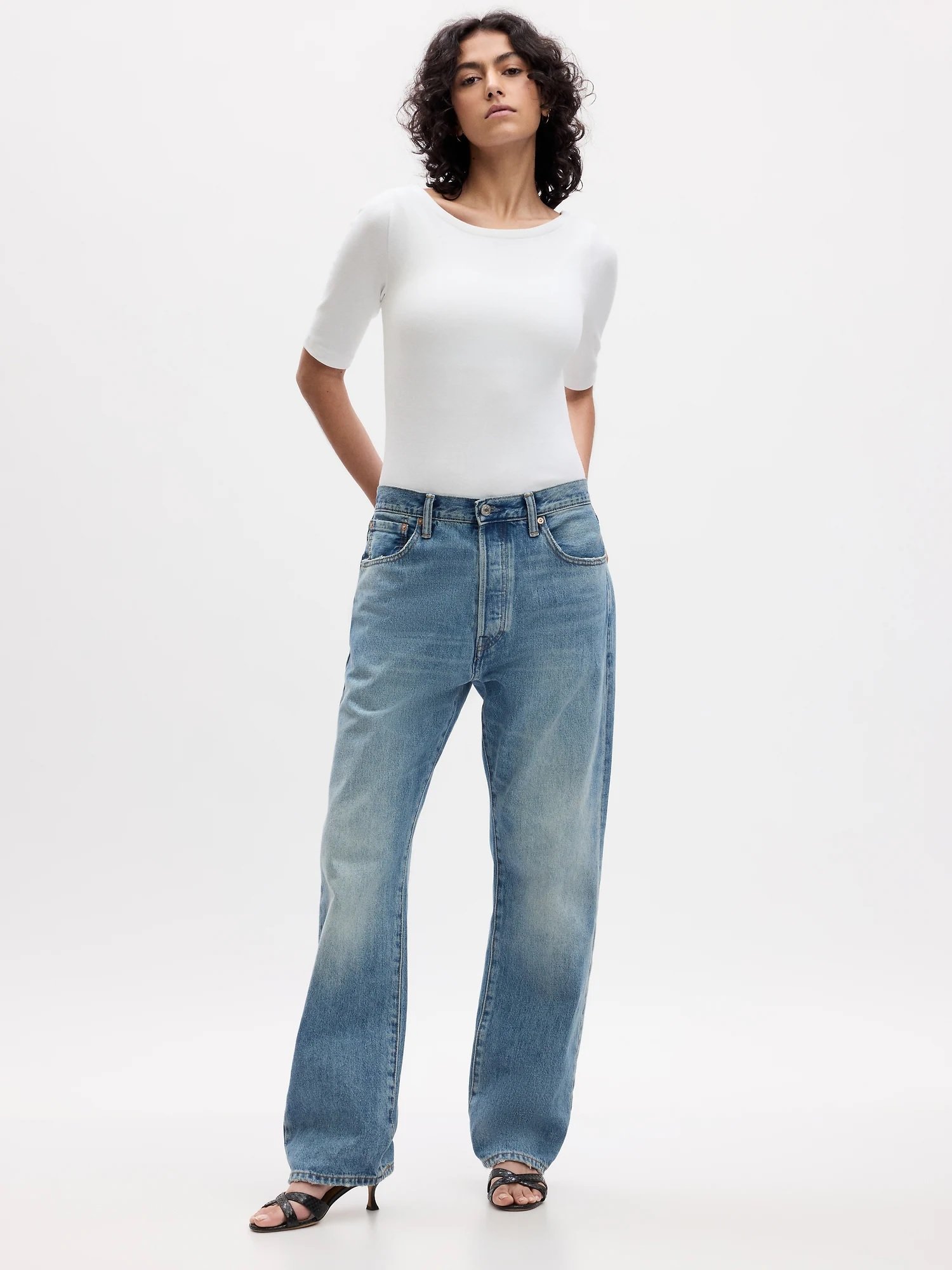 (W) Современная футболка с вырезом-лодочкой GAP, FRESH_WHITE