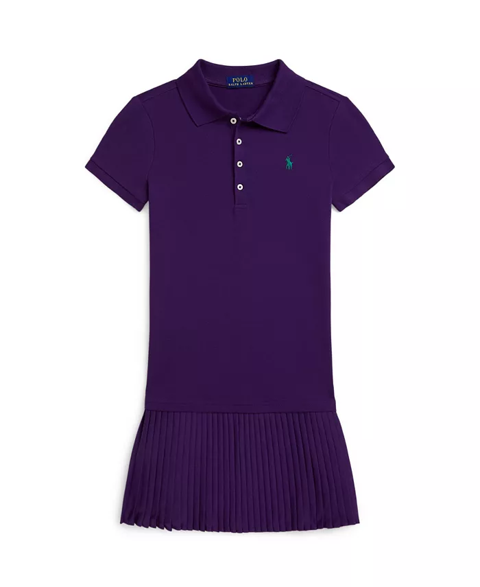 

Детское плиссированное платье-поло из стрейч-сетки для девочек 7-16 лет Polo Ralph Lauren, фиолетовый